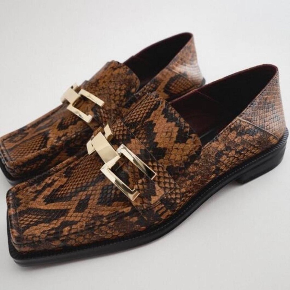 Zara Square-Toe Snake Print Loafer